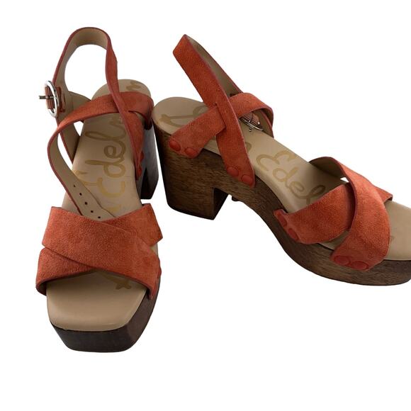 Sam Edelman Josefine Orange Suede Open Toe Platform Clog Heeled Sandals 6M NWOB - Picture 1 of 5